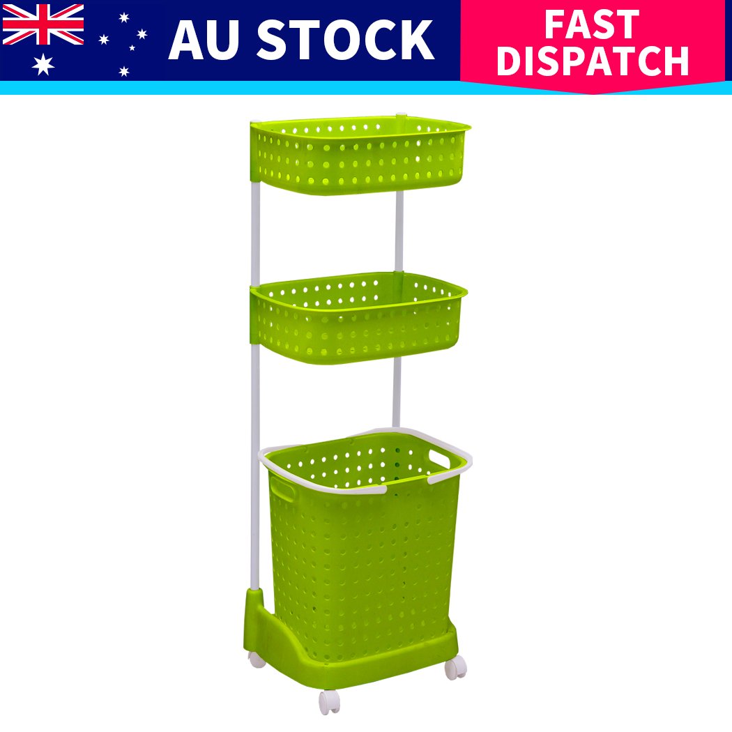 3 Tier Bathroom Laundry Clothes Baskets Bin Hamper Mobile Rack