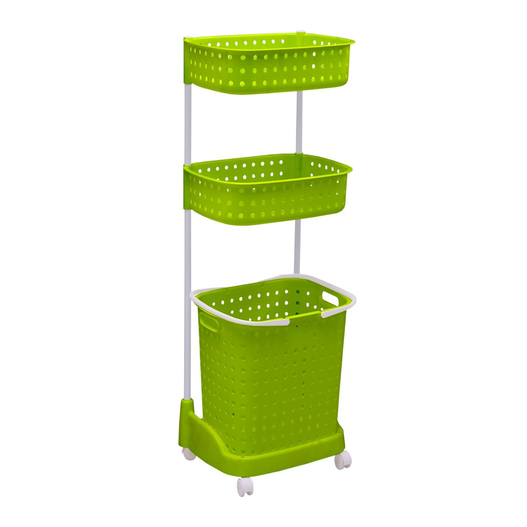 3 Tier Bathroom Laundry Clothes Baskets Bin Hamper Mobile Rack